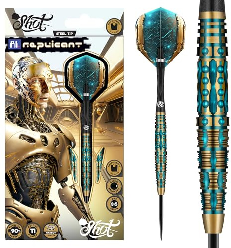 Shot! Darts AI Replicant Steel Tip, 90% Tungsten, Center Weighted Black Titanium Coated, Professional Dart Set and Flights Metal Tip Bar Darts (23g/24g/25g)