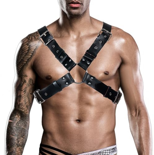 TUYMNI Brustgurt Herren Leder Brust Harness Punk Männer Brust Geschirr für Mann Geschirre Leder Einstellbar Körper Bondage Brustgurt Herren Cosplay Party Kostüme Sexy Sklave Clubwear