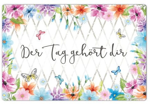 Schreibtischunterlage 60 x 40 cm, Blumen, Aquarell, Blüten, Schreibtischmatte aus hochwertigem Vinyl, Geschenk Einschulung, Schmetterlinge, Made in Germany, BPA-frei | Design: “Der Tag gehört dir“