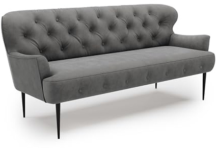 CAVADORE 3-Sitzer Küchensofa Amba, Trendige Sitzbank für Küche oder Esszimmer / 193 x 97 x 87 / Flachgewebe: Dunkelgrau