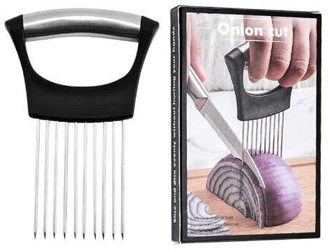 Teegxddy Onion Slicer, Stainless Steel & PP, Black, Food Slicer, Holder, Wizard, Meat, Vegetables, Tomato, Onion