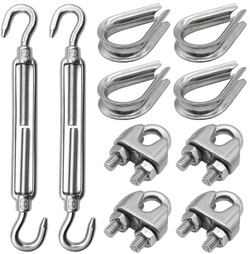 KtbeYTi M8 Turnbuckle Wire Tensioner with Cable Clamp 10 PCS Wire Rope Kit for Rigging Rope and Tension Cable