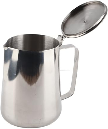Bicchiere Latte Art in Acciaio Inox 2000ml con Coperchio Pitcher per Schiumare Latte Professionale Ideale per Cappuccini e Caffè a Casa o al Accessorio Durevole e Funzionale per Baristi e