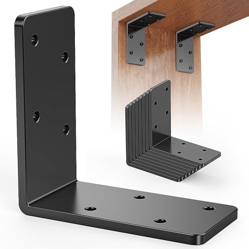 Wuno Shop 8 Pcs 3x3 L Brackets Heavy Duty, Galvanized Corner Brace for Wood, Angle Iron with Recessed Holes, 90 Degree Angle Bracket for Floating Shelves, Wood Beams, Furniture, Bed -Black