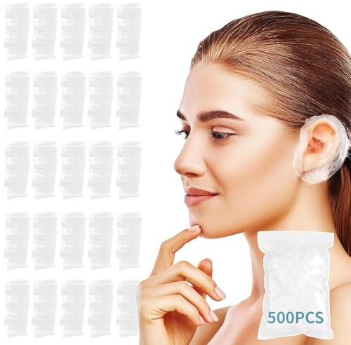 Disposable Ear Covers for Shower - Waterproof Plastic Ear Covers Ear Shower Caps, Bath Ear Covers Protectors for Hair Dye Cap Hair Dryer (500 Pcs)