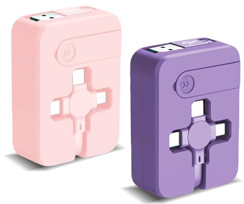 2Pack 3 in 1 Multi Charging Cord, 3.28Ft/1M, Retractable Multi Charger Cable with IP/USB C/Micro USB, Phone Holder, Multiple Fast Charging Cable for Cell Phones, IP, Android,Tablets (Purple&Pink)