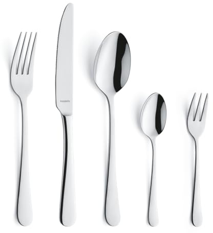 Kuppels Delia Besteck Set 30-tlg, 6 Personen, Edelstahl hochglanzpoliert | Menümesser, Menügabeln, Menülöffel, Kaffeelöffel, Kuchengabeln, spülmaschinenfest, modernes glamouröses Design