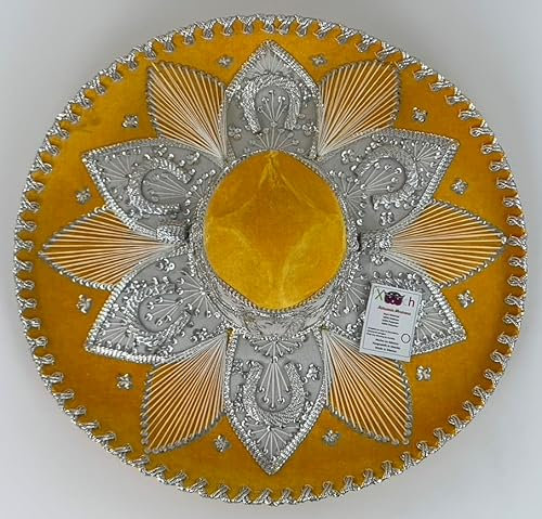 Sombrero Mariachi Hut in mango gelb und silber Farbkombianation in L Größe aus Mexiko