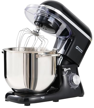 Kitchen in the box Küchenmaschine, 7,5 L Knetmaschine 1400 W, 6 Geschwindigkeits Teigmaschine mit Rührhaken, Knethaken, Schneebesen, Schwarz