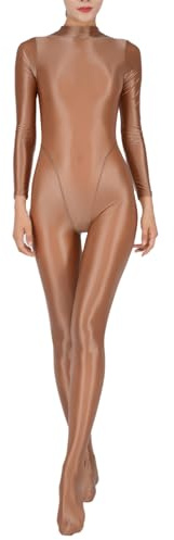 Freebily Sexiga Underkläder Kvinnor Bodystocking Långärmad Bodysuits Catsuit Miniklänning Sexig Hot för Sex Full Overall Nattlinne Strumpbyxor Nattkläder Klubbkläder, Kaffe, XL-XXL