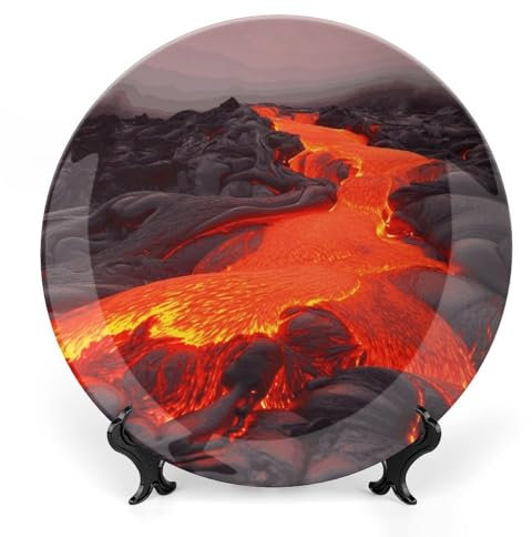 NWTRK Rote Lava-Knochenporzellan-Dekoteller mit Präsentationsständer, handgefertigte Keramik-Ornament, Wandkunst, Dekor für Zuhause, Küche, Schlafzimmer, 17,8 cm