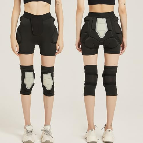 3D Padded Shorts + Knee Protector, Tailbone Protection for Men and Women, Protective Padded Shorts, for Snowboard, Ski, Ice Skating, Skateboard Hip,XL