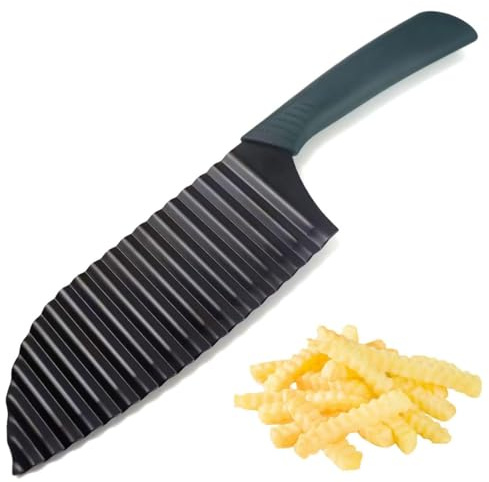 WUSJCOF Couteau Ondulé 1 pièce, en Acier Inoxydable, avec Couvercle de Protection, Forme d'onde, pour Frites, Légumes, Coupe de Terre pour Adultes et Enfants, à Pomme pour Légumes, Salades, Fruits