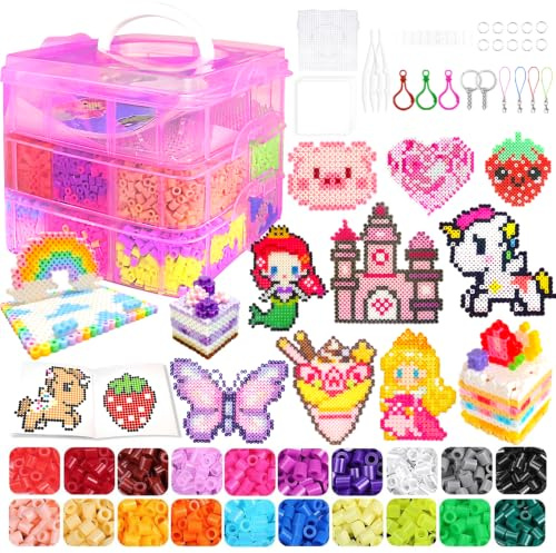 Cuentas Para Planchar, 11000 Piezas 5MM Abalorios Fusibles de 20 Colores Set con Caja de Almacenamiento, Guía del Usuario, Diseño DIY de Joyas.Kit Manualidades Niños, Regalo Navidad y Cumpleaños