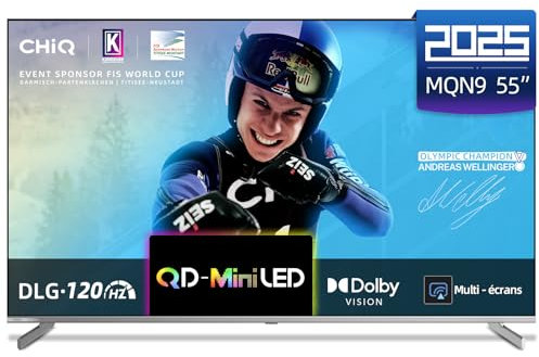CHIQ M55QN9G 55 Pouces (139 cm) TV Smart 4K Mini QLED, Google TV, 60Hz MEMC & Local Dimming, Dolby Vision & Atmos,DLG 120Hz, HDR10 Chromecast intégrés