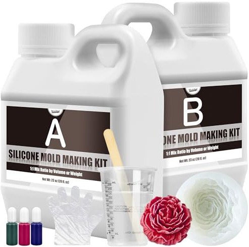 Silicone Mold Making Kit (3 Color Pigments) - 46oz/1.2L Translucent Liquid Silicone Rubber 1:1 Mixing for Mold Making, Fast Curing Moulding Kit for DIY, Resin Casting, Candle Molds, Soap Molds, Craft