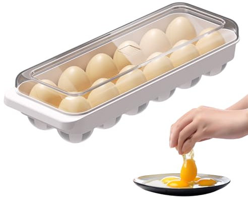 NevPuose Egg Container for the Fridge, Egg Organiser for Fridge, 12 Slot Egg Keeper Box, Tably Space-Saving Dispenser, Fridge Organiser, Travel Carrier with Lid Stack for Kitchen House