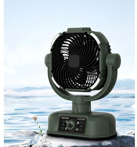 YUHANG Ventilatore da Campeggio Ricaricabile,Con LED,Gancio,Timer e Velocità Variabile All'Infinito,USB/Tipo-C,Ideale Per Campeggio,Barbecue e Spiaggia,20000mAh (Orange)