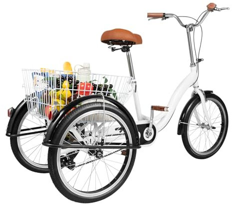 KAPIPALA 20 Zoll 3 Rad Dreirad für Erwachsene, Single-Gang-Seniorenfahrrad, 3-Rad-Fahrrad mit Einkaufskorb(46X45X25cm), Duales Bremssystem, Höhenverstellbar Fahrrad für Ausflüge und Einkäufe