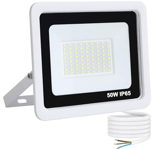 Mille Lucciole Faro LED Esterno 50W 5000LM 72 leds 6500K Bianco Freddo,Faretto LED da Esterno IP65 Impermeabile,Faretti Esterni adatto Giardino Terrazza Garage Patio【Guscio Bianco】