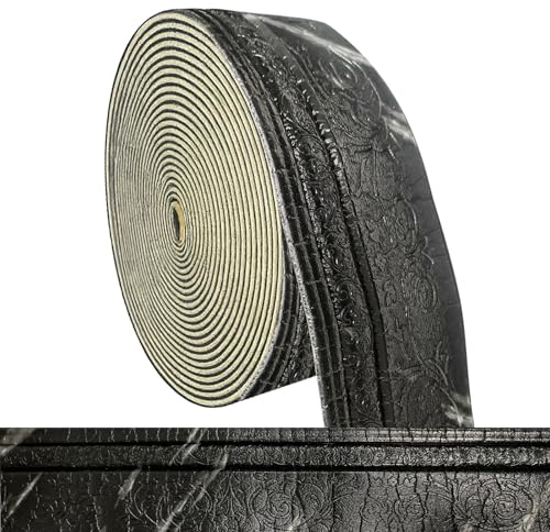 Bordüre Selbstklebend -10m x 10cm x 5mm- 3D Stuckleisten Wand, Zierleisten Selbstklebend, Wasserdicht Wandbordüre, Leisten Selbstklebende, Roll Border Trims für Ecken Linien Decken Dekoration, Schwarz
