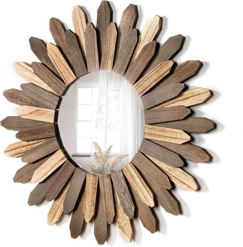 Emfogoo Boho Specchio da Parete, Decorazioni Casa Specchio da Parete Legno, 18 inch Specchio Ingresso da Appendere Rotondo Decorazioni per Camera da Letto e Soggiorno, Idee Regalo (Colori Misti)