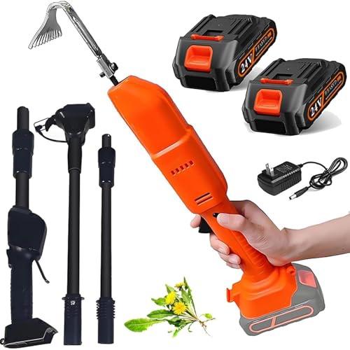 Binette Cultivatrice Électrique 2-en-1 avec 2 Batteries Et Manche Télescopique – Outil De Jardinage Léger 21V pour Ameublir Et Bêcher Le Sol