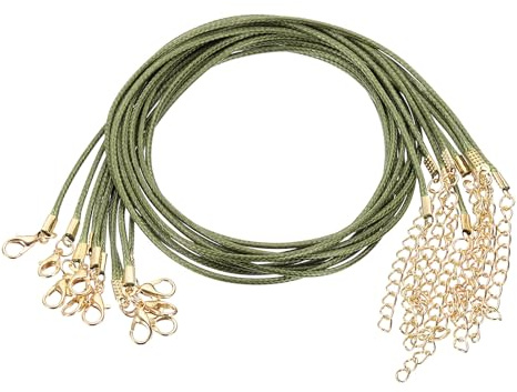 QUARKZMAN 20 Pezzi Cordoncino Per Collana 45cm Di Lunghezza Verde Scuro | 1.5mm Di Diametro, Cordino Per Collana Con Chiusura, Per Pendenti Braccialetti, Cerato All'ingrosso