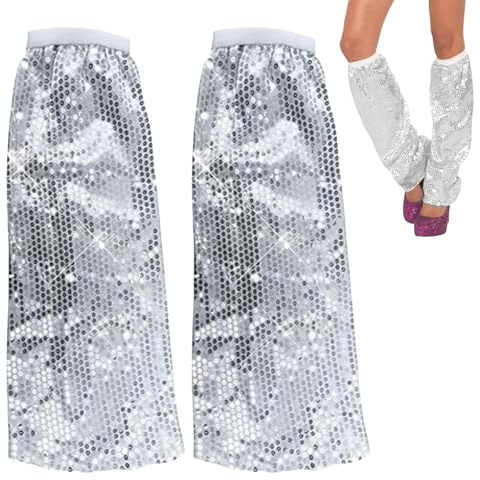 1 Paar Abba Kostüm Damen,Silberne Schuhe,Abba Outfit Kostüm Glitzer Schuhe,Disco Outfit Damen Glitzer Hose Pailletten Hose Zubehör Für Discokugel Fasching HipHop-StreetTanz 70s Beinstulpen Glitter