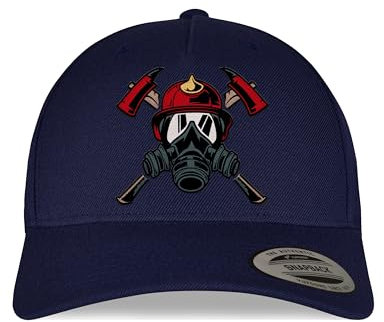 tshirtladen Snapback Navy mit Feuerwehr Stick – Cap mit Atemschutz und Axt Symbol, passend für Atemschutzgeräteträger, Ehrenamt, Jugendwehr oder Feuerwehrsport