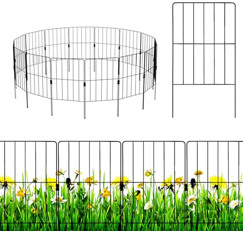 COSTWAY 5PCS/15PCS/25PCS Garden Fence, Outdoor Metal Rustproof Landscape Decorative Fencing Panels with 360°Rotatable Connector, Animal Barrier Flower Bed Border (15 Pcs, 24in x 16ft Total)