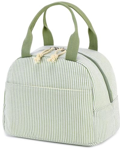 BLUBOON Lunch Box for Women Insulated Lunch Bag Kids Cute Lunch Tote Bags Reusable Cooler for Work Picnic Travel (Sage Green White Stripes)
