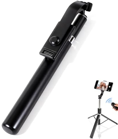Tripode para Movil & Palo Selfie 170cm, Tripode Movil Extensible Portátil con Mando Inalámbrico, Giratorio de 360°, Compatible con iPhone Samsung Android Smartphone
