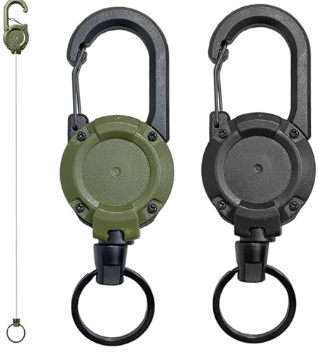 SiumPklay 2 Pcs Heavy Duty Retractable Keychain​ – ​23.6 Steel Cord Keychain​ with Belt Clip for ​Keys Access Cards & Outdoor Use​ (Black, Army Green) ​Retractable Lanyard​ Extendable Keyring