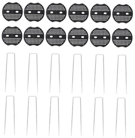 DECOMELODY Set de Piquets de Jardin Galvanisés U avec Agrafes Argentées et Rondelles Noires Fixation pour Toile Paillage Gazon Synthétique et Aménagement Paysager Extérieur