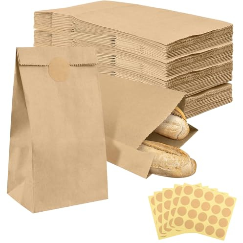 100 Stück Braun Papiertüten - Braun Groß 28 x15 x 9cm Kraftpapier Tüten mit 100 Aufkleber Brottüten Papier Butterbrottüten mit Aufkleber Geschenktüten DIY Adventskalender Tüten Gastgeschenke Hochzeit