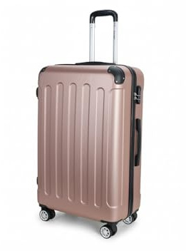 Boleedy Handgepäck Koffer, Leichter Trolley Reisekoffer, 55x36x21 cm, Hartschalen Koffer, Reisekoffer Kabinenkoffer mit 4 Rollen 360°, Zahlenschloß (Roségold, M)