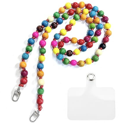 xianynow Handykette aus Holzperlen, Universal Handyband zum Umhängen, Perlen Lanyard, 120cm Handy Umhängeband, Farbiges Handyzubehör, als Tascheband, Handyanhänger, Handy Schlüsselband