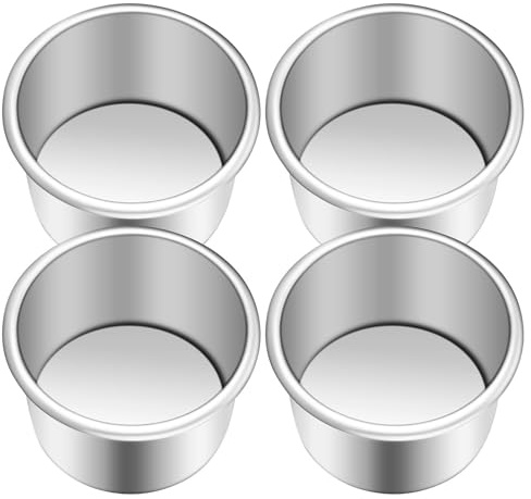 JECOMPRIS Teglia per Chiffon Cake in Lega di Alluminio 2 Pollici con Fondo Rimovibile Set 4 Pezzi, Tortiera Circolare per Cottura al Forno di Dolci, Cheesecake e Mousse, per Uso Domestico