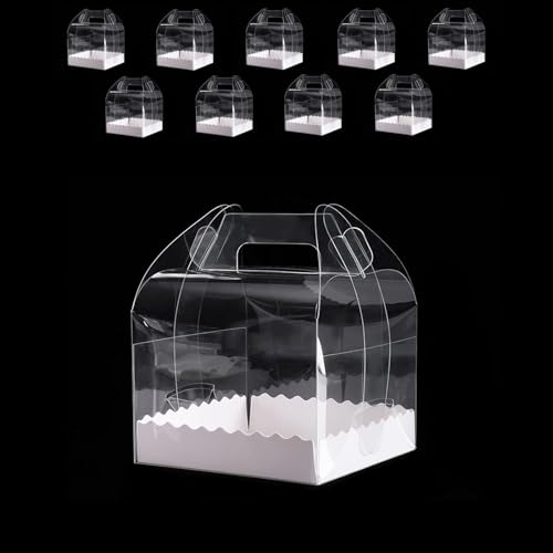 Hniuyun 10Pcs 5 Inch Square Clear Plastic Cake Boxes with Handles - Display Containers for Bakery, Cupcakes, Desserts, Pies for Birthday, Wedding, Holiday Events