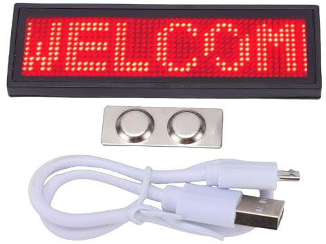 Eujgoov Rotes LED-Namensschild, 12 X 48, Namensschild mit Mobiler APP-Steuerung, mit Brosche und Magnethalterung, Programmierbar, Wiederaufladbar für Messen, Partys