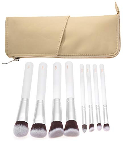 8 st bärbar makeupborste kit foundation ögonskugga kosmetiskt verktyg med förvaringsväska, Vit stolpe + borsthuvudfärg (silver + svart och, ledig