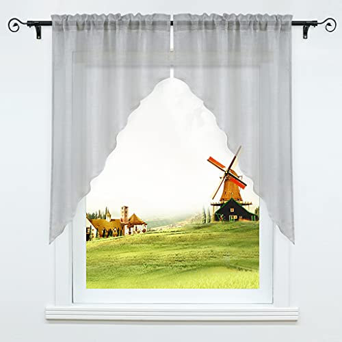 CORLIF Küche Gardine Scheibengardine Tunnelzug Bistrogardine Landhaus Kurzgardine Halbtransparent Leinen Grau BxH 120x145cm 1 Set
