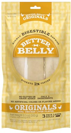 Better Belly Highly Digestible Rawhide Large Roll ChewS, 3 Count (Pack of 1)