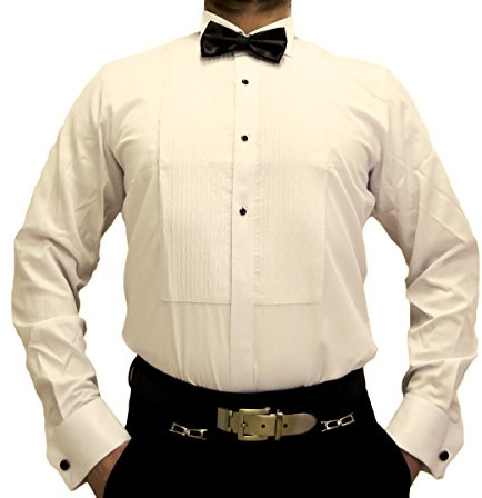 Män designer smoking skjorta midjeformade manschettknappar fluga krage slim fit S17 långärmad, elfenben, 40 SE/M