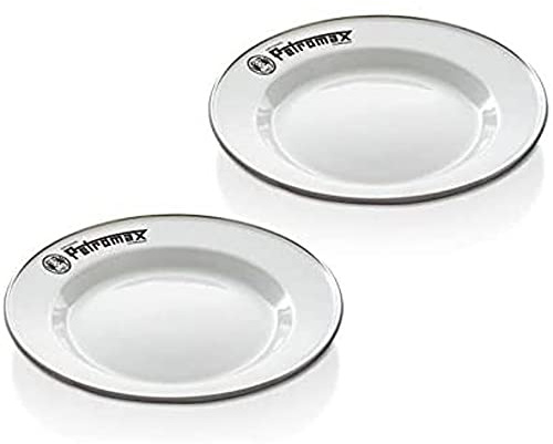 Petromax Emaille Teller 2er Set Weiß - 22,5 cm Campinggeschirr Outdoor | Leichte Picknickteller mit robustem Edelstahlrand - Kratzfestes Camping-Geschirrset - Hygienisch und einfach zu reinigen