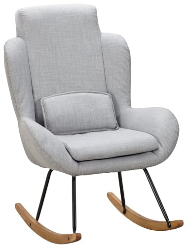 FineBuy Schaukelstuhl Capri Stoff/Holz Design Relaxsessel 75 x 110 x 88,5 cm, Sessel Schwingsessel mit Gestell, Polster Relaxstuhl Schaukelsessel, Moderner Schwingstuhl, Hochlehner Grau