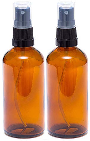 Pack de 2 botellas de cristal ámbar de 100 ml con atomizador negro