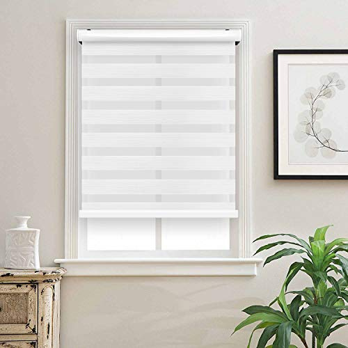 Biltek Cordless Zebra Window Blinds with Modern Design - Roller Shades w/Dual Layers - Solid & Sheer Shades for Transparency/Privacy - Great for Home, Office, Kitchen, Bathroom - White, 69 W X 72 H