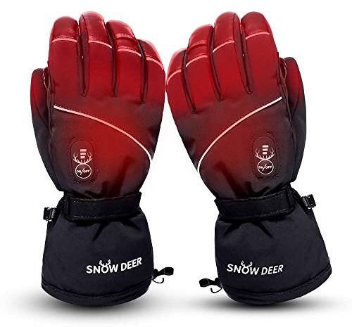 Electric Heated Gloves for Men & Women, Waterproof & Windproof Ski Gloves with Rechargeable Battery Touchscreen Three Heat Settings for Cold Weather Snowboarding Shovel Snow